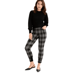 weiche Damen Jeggings karierte Stiefel-Hose mit Nieten Skinny Fit Hose 926776 Grau/Schwarz/Gold/Braun