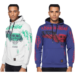 Stylischer Kapuzen-Sweater mit trendigen Print Hoodie für Herren Pullover Sweater 19149 Marine-Blau oder Grau
