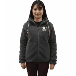 Warm Sheepworld Women's Teddy Fleece Jacket with Embroidered Design; Cozy Jacket with Stand-Up Collar; Sweatshirt Jacket 9865337 Gray
