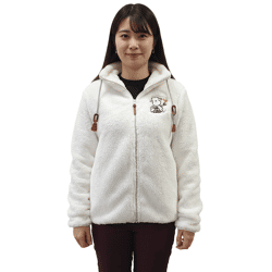 Comfortable Sheepworld Women's Teddy Fleece Jacket with Embroidered Design; Cozy Jacket with Stand-Up Collar; Sweatshirt Jacket 9863934 White