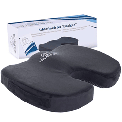 SCHLAFMEISTER Badger Orthopedic Seat Cushion, OEKO-TEX Certified, Coccyx Cushion, 44x37x7 cm, Black