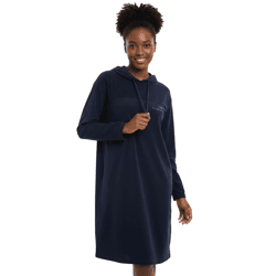 Soft KangaROOS Women's Velvet Dress, Comfortable Hooded Loungewear, Long-Sleeve Dress, Dark Blue