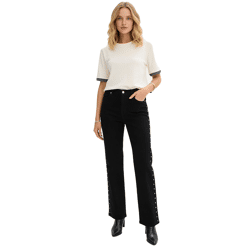 extravagante Damen Twill-Hose modern geschnittene Alltags-Hose mit Nieten Slim-Fit 974561 Schwarz