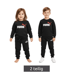 bequemer PUMA Kinder Jogging-Anzug für Jungen und Mädchen 2 teiliger Sweat-Jogger Rundhals-Pullover Baumwoll-Set 627915 01 Schwarz