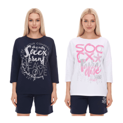 SOCCX by Carina Damen Oversized Sweatshirt mit Rundhals-Ausschnitt Alltags-Pulli Blau oder Weiß