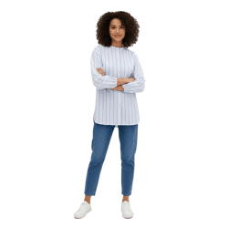 klassische Damen Bluse Popeline-Bluse aus reiner Baumwolle mit Stehkragen Langarm-Shirt 979642 Hellblau