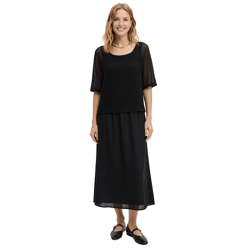 asymmetrisches Damen Midi-Kleid 2-in1 Look Lagen-Kleid 948371 Schwarz