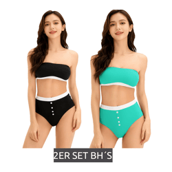 2er Set Damen Bandeau-BH trägerloser BH aus Bio-Baumwolle ohne Bügel 947061 Schwarz/Türkis