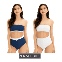 2er Set Damen Bandeau-BH trägerloser BH aus Bio-Baumwolle ohne Bügel 948684 Blau/Weiß