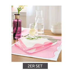 2er Tischsets aus Bio Baumwolle mit farbiger Kante Wohn-Dekoration Tischschmuck 30x40cm 931860 Weiß/Rosa