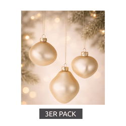 3er Pack Weihnachtskugeln in organischen Formen Glas-Kugeln Wohn-Dekoration 932825 Champagner matt