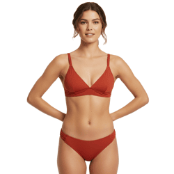 schlichtes Damen Bikini Oberteil in Wickeloptik Badebekleidung für Strand und Sommer 958674 Braun