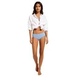 schlichte Damen Bikini Hose Bikini-Slip mit normalem Beinausschnitt Bademode 907470 Blau