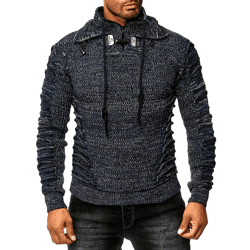 Markanter Herren Grobstrick-Pullover mit Stehkragen und Kragenverschluss Strick-Sweater mit Struktur und Raff-Optik 13320 Petrol
