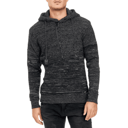 Moderner Herren Strick Kapuzen-Pullover mit Half-Zip-Reißverschluss melierter Hoodie 13345 Schwarz/Anthrazit
