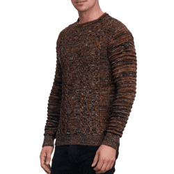Stilvoller Herren Biker Rundhals-Pullover Grobstrick-Sweater 13357 Camel