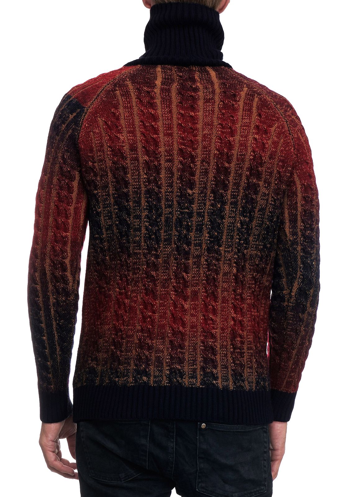 Stylischer Herren Strick-Pullover mit Rollkragen und Farbverlauf Struktur-Sweater 13368 Marine