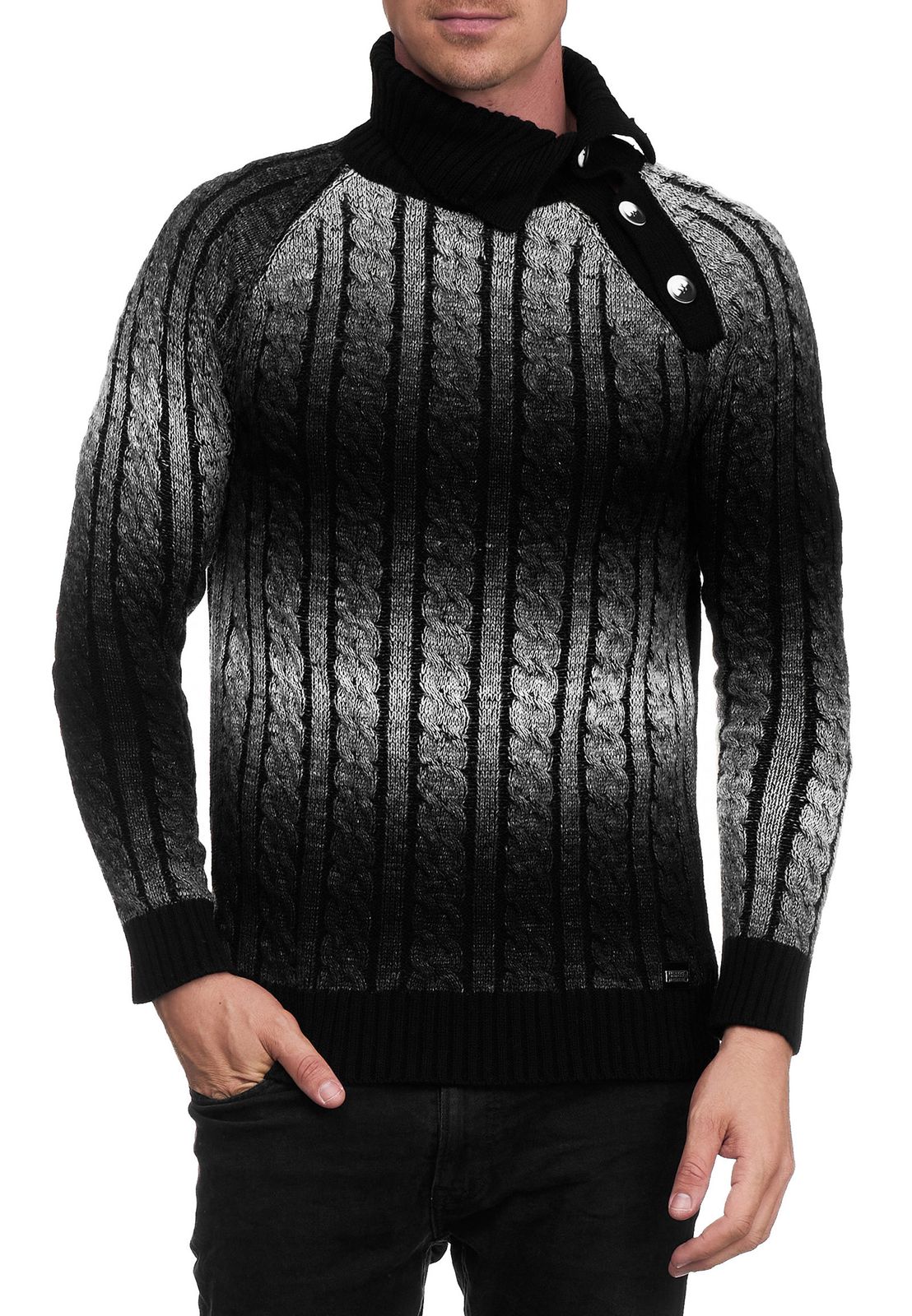 Stylish Men's Knit Sweater with Turtleneck and Ombré Texture, Sweater 13368, Black