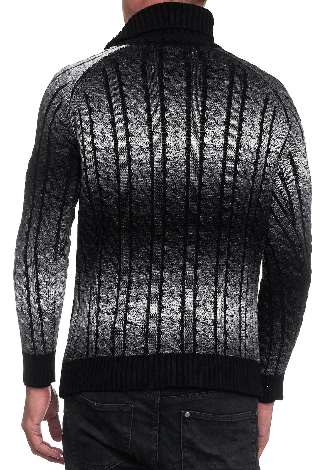 Stylish Men's Knit Sweater with Turtleneck and Ombré Texture, Sweater 13368, Black