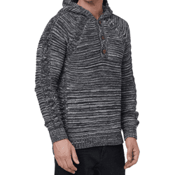 Markanter Herren Grobstrick Kapuzen-Pullover mit Knopfleiste und Zopfstruktur Strick-Hoodie Sweater 13385 Anthrazit