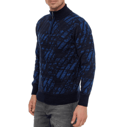 Sporty Men's Stand-Up Collar Sweater with Half-Zipper, Fine-Knit Sweater 13444 Navy