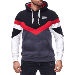 Sportlicher Herren Kapuzen-Pullover im Colorblock Design Hoodie mit Kängurutasche Sweater  19048 Schwarz