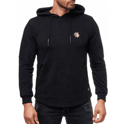 Moderner Herren Hoodie mit Strukturärmeln und Logo Patch Kapuzen-Pullover Sweater  19072 Schwarz