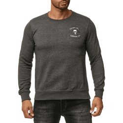 Cooler Herren Rundhals-Sweater mit Skull Print und großem Rückendruck Pullover 19104 Anthrazit