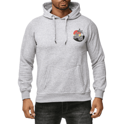 Herren Kapuzen-Pullover mit Wellen Print und Wal Motiv Hoodie mit großem Rückendruck Sweater 19106 Grau