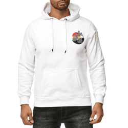 Herren Kapuzen-Pullover mit Wellen Print und Wal Motiv Hoodie mit großem Rückendruck Sweater 19106 Weiß