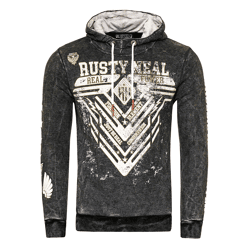 Auffälliger Herren Kapuzen-Pullover Oil-Washed Hoodie mit Grafik-Print Sweatshirt 19126 Schwarz