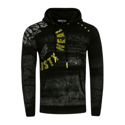 Moderner Herren Kapuzen-Pullover Oil-Washed Hoodie mit dekorativer Knopfleiste Sweatshirt 19129 Schwarz