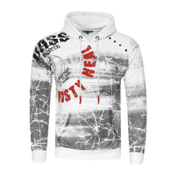 Moderner Herren Kapuzen-Pullover Oil-Washed Hoodie mit dekorativer Knopfleiste Sweatshirt 19129 Weiß