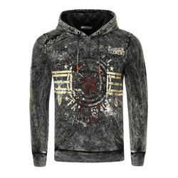 Markanter Herren Kapuzen-Pullover Oil-Washed Hoodie mit Vintage-Prints und Knopf-Detail Sweater 19130 Anthrazit