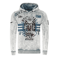 Markanter Herren Kapuzen-Pullover Oil-Washed Hoodie mit Vintage-Prints und Knopf-Detail Sweater 19130 Grau