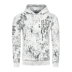 Moderner Herren Kapuzen-Pullover Oil-Washed Hoodie mit Steppmuster und Schrift-Prints Sweater 19131 Weiß