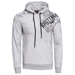 Stylischer Herren Kapuzen-Pullover mit All-Over Graphic-Print Hoodie mit Känguru-Tasche Sweater 19134 Grau