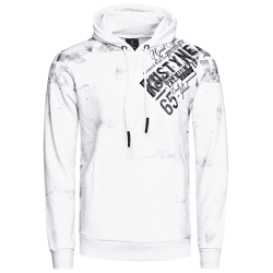 Stylischer Herren Kapuzen-Pullover mit All-Over Graphic-Print Hoodie mit Känguru-Tasche Sweater 19134 Weiß