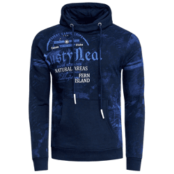 Men's Athletic Hooded Sweatshirt with Vintage Prints and Kangaroo Pocket, Sweatshirt 19135 Navy
