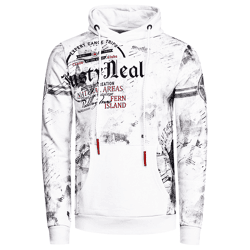Men's Athletic Hoodie with Vintage Prints and Kangaroo Pocket, Sweatshirt 19135, White