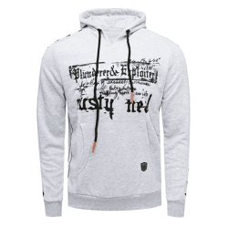 Moderner Herren Kapuzen-Pullover mit Sternen-Prints an den Ärmeln Hoodie mit Känguru-Tasche Sweater 19138 Grau