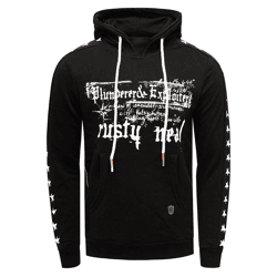 Moderner Herren Kapuzen-Pullover mit Sternen-Prints an den Ärmeln Hoodie mit Känguru-Tasche Sweater 19138 Schwarz
