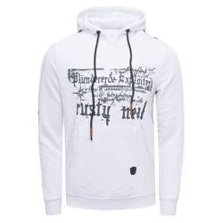 Moderner Herren Kapuzen-Pullover mit Sternen-Prints an den Ärmeln Hoodie mit Känguru-Tasche Sweater 19138 Weiß