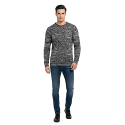 Moderner Herren Rundhals-Pullover im kontrastfarbigem Design Sweater 6234 Schwarz