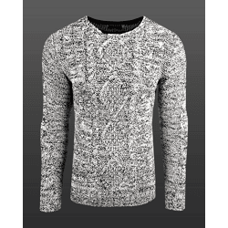 Moderner Herren Rundhals-Pullover im kontrastfarbigem Design Sweater 6234 Weiß