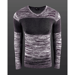 Moderner Herren Strick-Pullover im Colorblock Slim Fit V-Ausschnitt Sweater 6285 Bordeaux/Braun