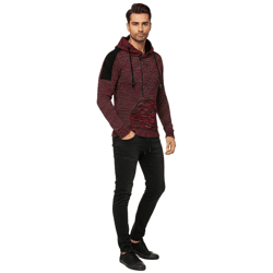 Modern Men's Knit Sweater, Hooded Sweatshirt, Chunky-Knit Hoodie, Knit Jacket 13290 Red