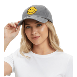 freche ZWILLINGSHERZ Smiley Classic Base-Cap mit Smiley-Patch Baumwoll-Cap justierbare Cappy Schirm-Mütze 4603M K258209 Grau