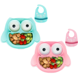 Rutschfestes Brunoko Silikon-Babyteller 2-in-1 Baby-Tellerset Lätzchen mit Auffangschale aus Silikon BPA-frei Rosa oder Mint-Grün