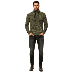 Stylischer Herren Strick-Pullover mit gestrickten Schlitzen am Ärmel Sweater 13328 Gelb